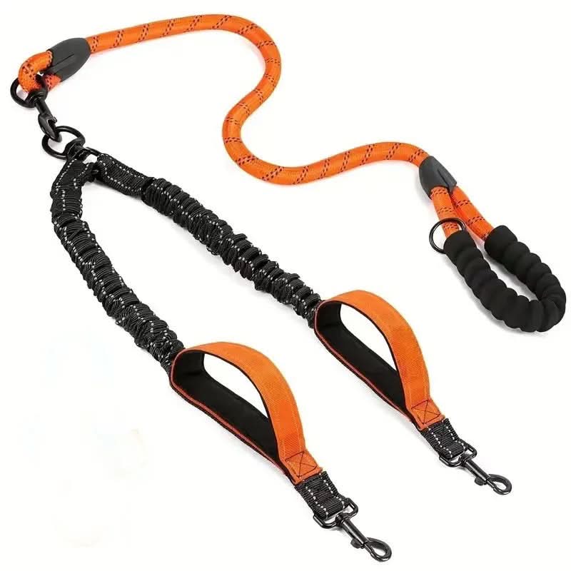 Double Dog Leash 360 Degree Swivel Shock-Absorbent Reflective