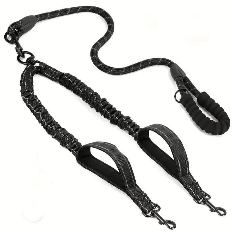Double Dog Leash 360 Degree Swivel Shock-Absorbent Reflective