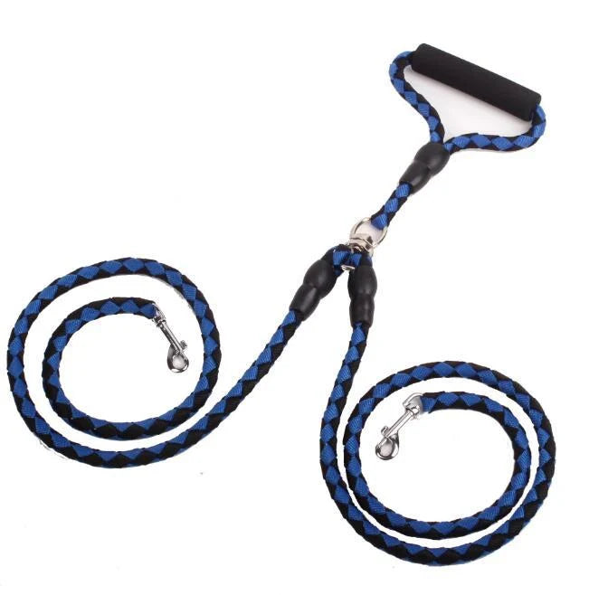 Double Dog Leash Heavy-Duty Nylon Reflective Threads Padded Handle