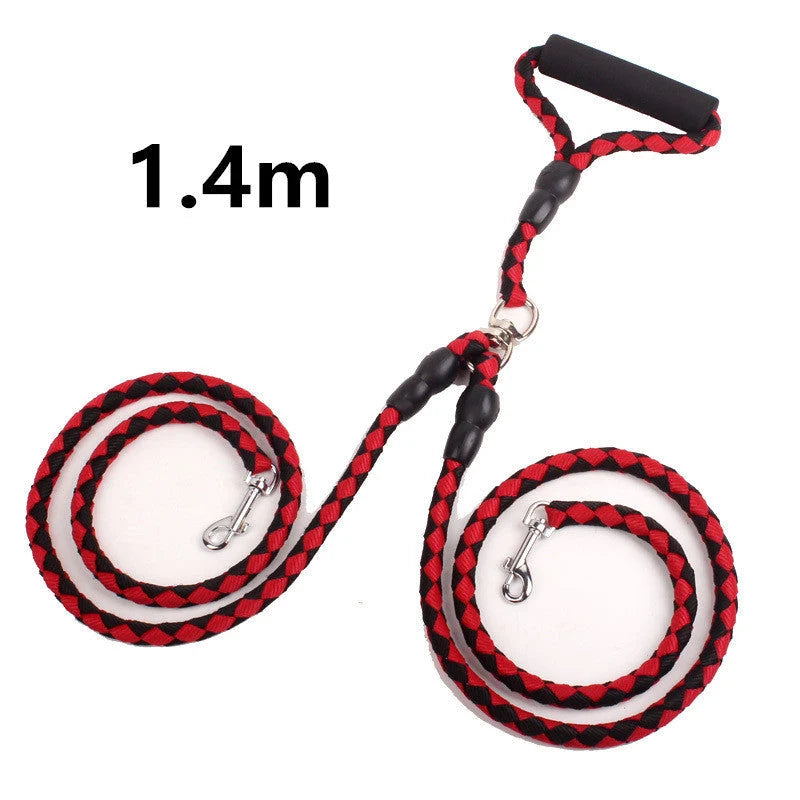 Double Dog Leash Heavy-Duty Nylon Reflective Threads Padded Handle
