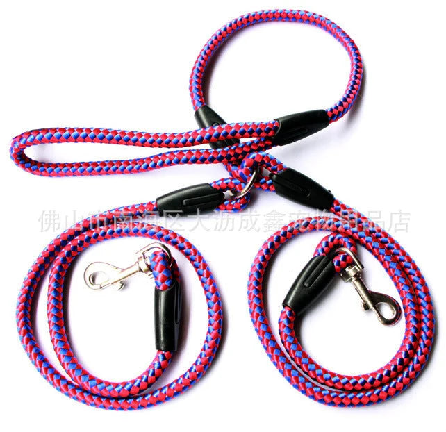 Double Dog Leash Heavy-Duty Nylon Reflective Threads Padded Handle