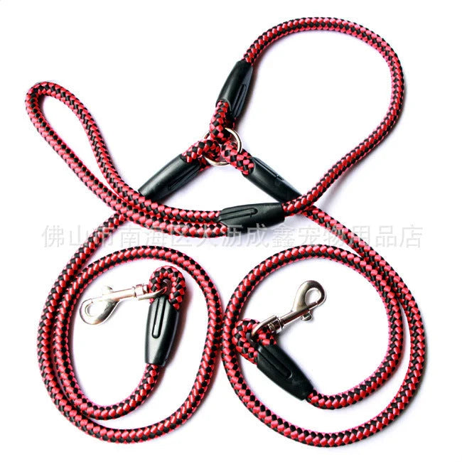 Double Dog Leash Heavy-Duty Nylon Reflective Threads Padded Handle