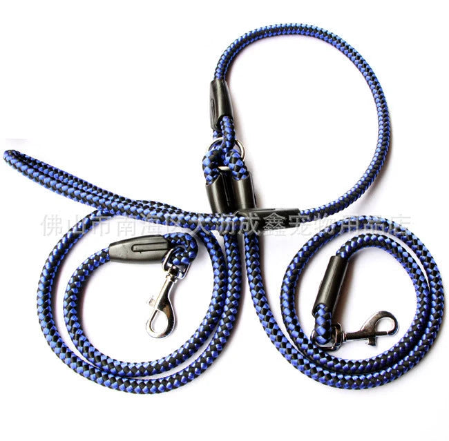 Double Dog Leash Heavy-Duty Nylon Reflective Threads Padded Handle
