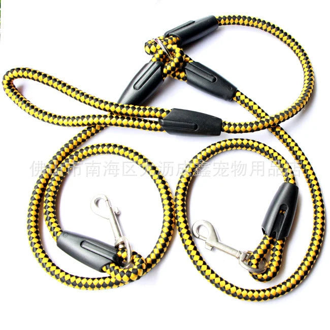 Double Dog Leash Heavy-Duty Nylon Reflective Threads Padded Handle