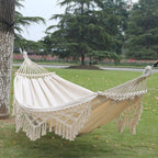 Double Hammock Cotton Canvas Removable Wooden Spreader Bar