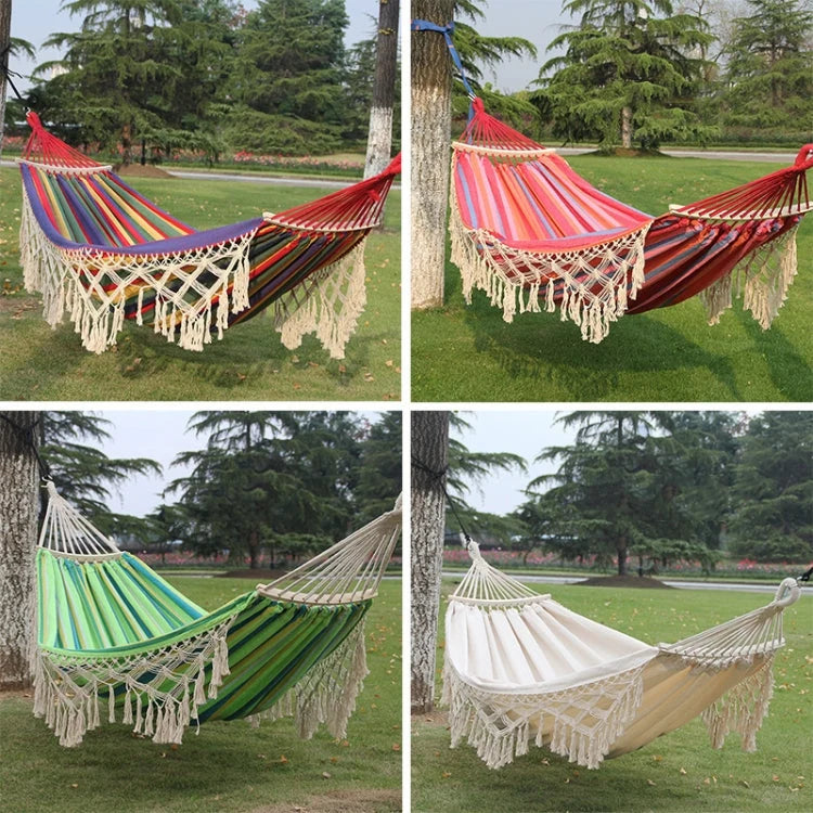 Double Hammock Cotton Canvas Removable Wooden Spreader Bar