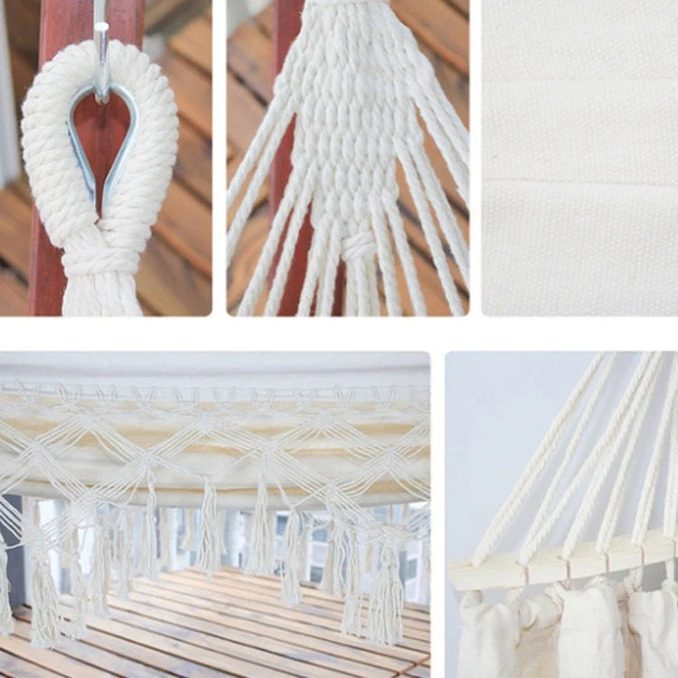 Double Hammock Cotton Canvas Removable Wooden Spreader Bar