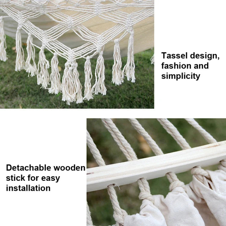 Double Hammock Cotton Canvas Removable Wooden Spreader Bar