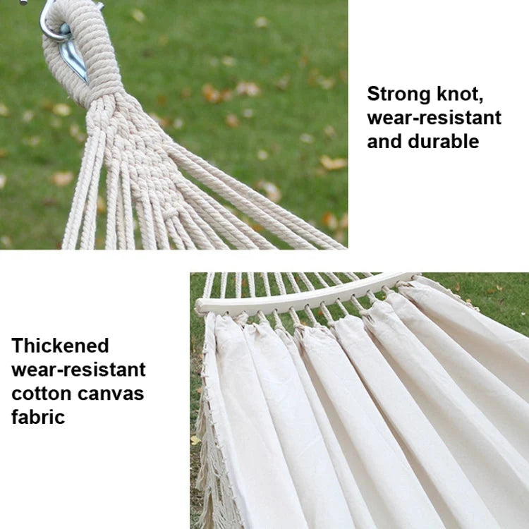 Double Hammock Cotton Canvas Removable Wooden Spreader Bar