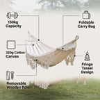 Double Hammock Cotton Canvas Removable Wooden Spreader Bars