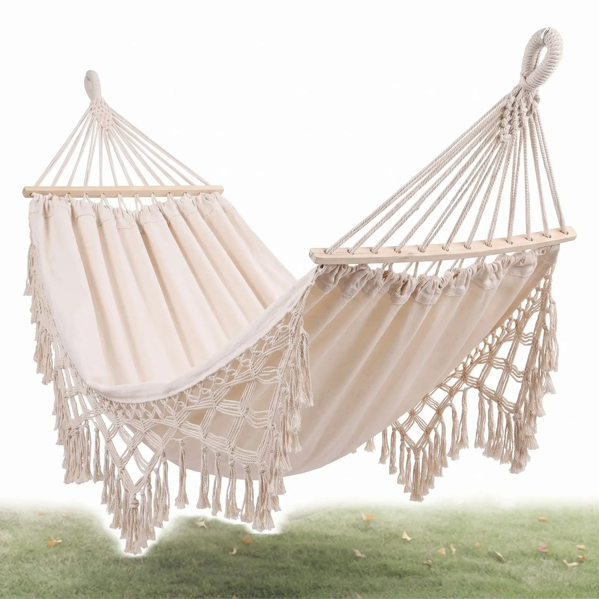 Double Hammock Cotton Canvas Removable Wooden Spreader Bars