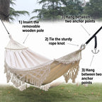 Double Hammock Cotton Canvas Removable Wooden Spreader Bars