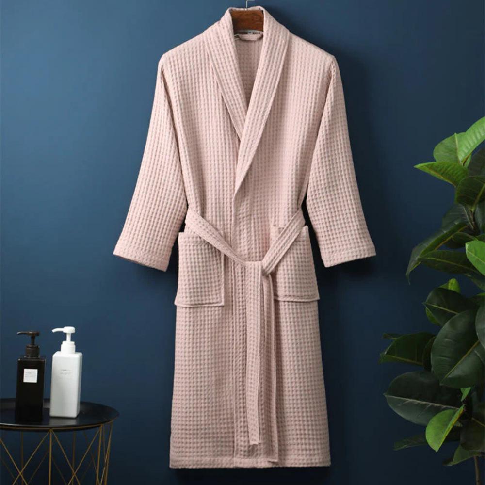 Double-Layered Cotton Waffle V-Neck Bathrobe
