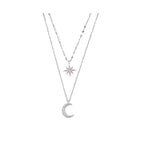 Double Necklace Sterling Silver Moon & Star Pendant
