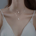 Double Necklace Sterling Silver Moon & Star Pendant