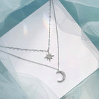 Double Necklace Sterling Silver Moon & Star Pendant