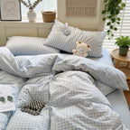 Double-Sided Pastel Plaid Poly-Cotton Bedding Set