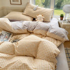 Double-Sided Pastel Plaid Poly-Cotton Bedding Set