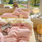 Double-Sided Pastel Plaid Poly-Cotton Bedding Set
