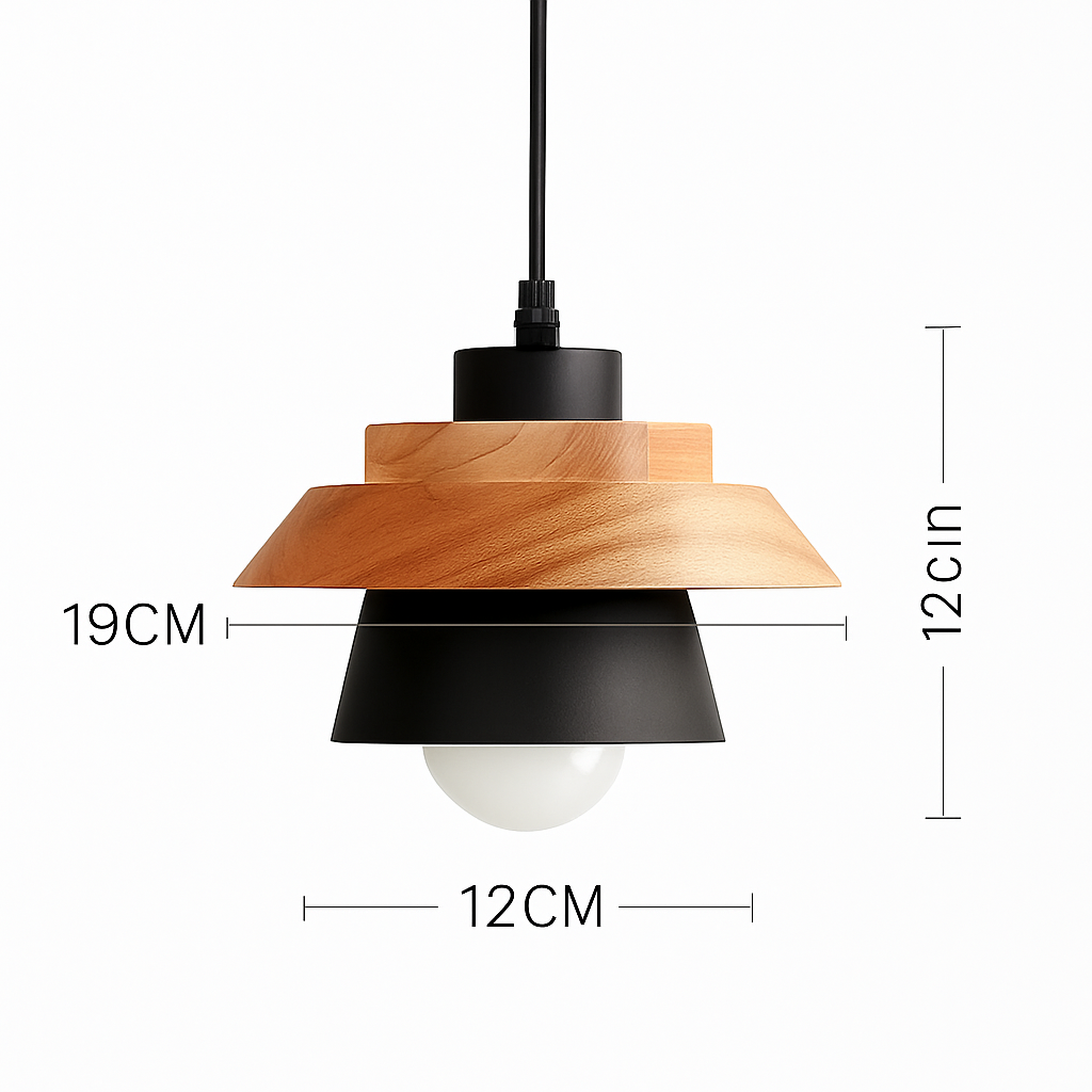 Downward-Diffusing Colored Metal & Light Wood Pendant Light (Cone & Dome)