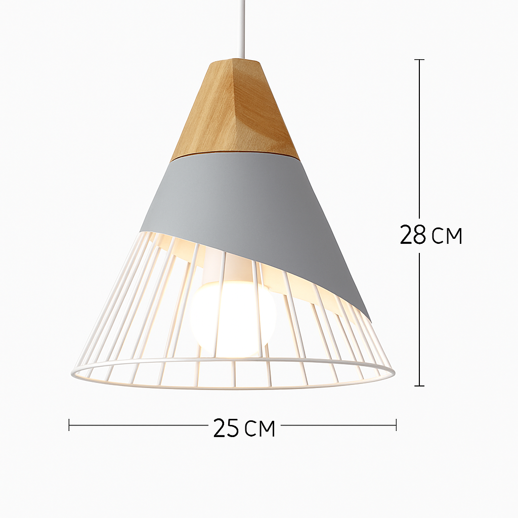 Downward-Diffusing Colored Metal & Light Wood Pendant Light (Cone & Dome)