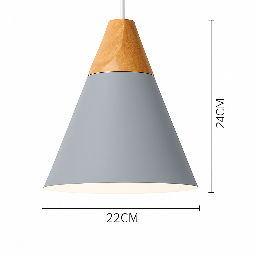 Downward-Diffusing Colored Metal & Light Wood Pendant Light (Cone & Dome)