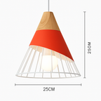 Downward-Diffusing Colored Metal & Light Wood Pendant Light (Cone & Dome)