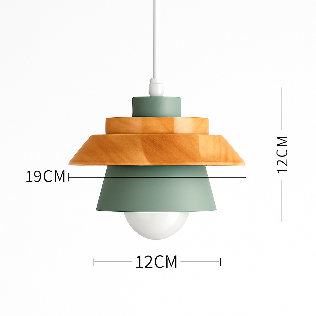 Downward-Diffusing Colored Metal & Light Wood Pendant Light (Cone & Dome)