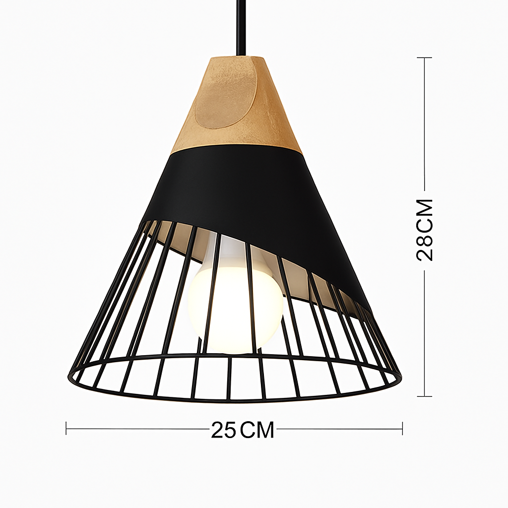 Downward-Diffusing Colored Metal & Light Wood Pendant Light (Cone & Dome)