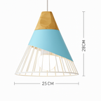 Downward-Diffusing Colored Metal & Light Wood Pendant Light (Cone & Dome)