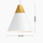 Downward-Diffusing Colored Metal & Light Wood Pendant Light (Cone & Dome)