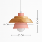 Downward-Diffusing Colored Metal & Light Wood Pendant Light (Cone & Dome)