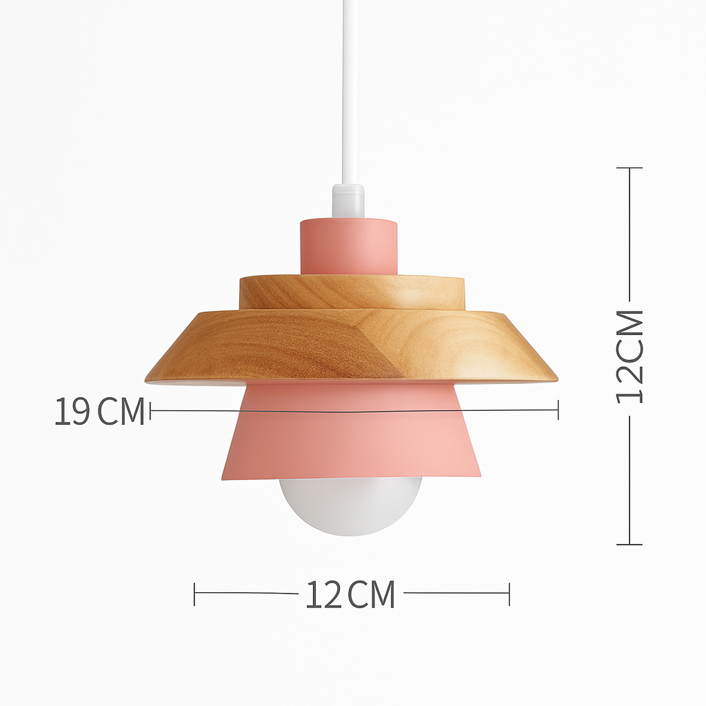 Downward-Diffusing Colored Metal & Light Wood Pendant Light (Cone & Dome)