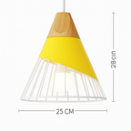 Downward-Diffusing Colored Metal & Light Wood Pendant Light (Cone & Dome)