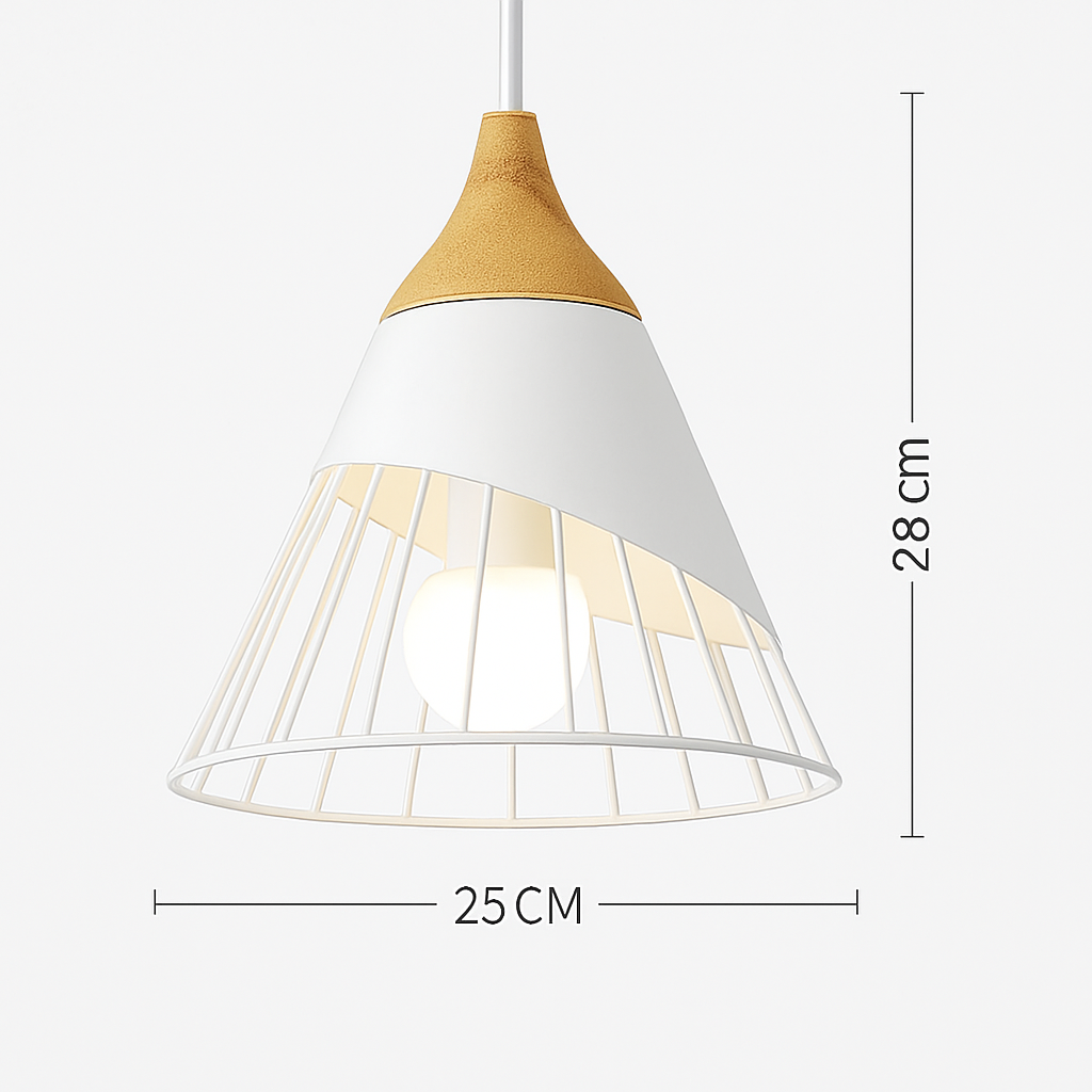 Downward-Diffusing Colored Metal & Light Wood Pendant Light (Cone & Dome)
