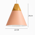 Downward-Diffusing Colored Metal & Light Wood Pendant Light (Cone & Dome)