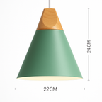Downward-Diffusing Colored Metal & Light Wood Pendant Light (Cone & Dome)