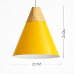 Downward-Diffusing Colored Metal & Light Wood Pendant Light (Cone & Dome)