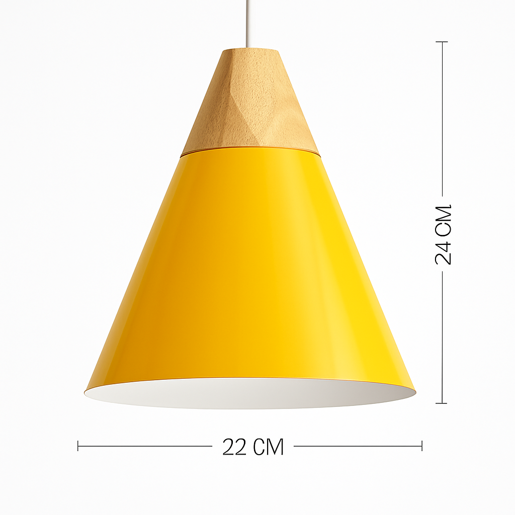 Downward-Diffusing Colored Metal & Light Wood Pendant Light (Cone & Dome)