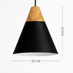 Downward-Diffusing Colored Metal & Light Wood Pendant Light (Cone & Dome)