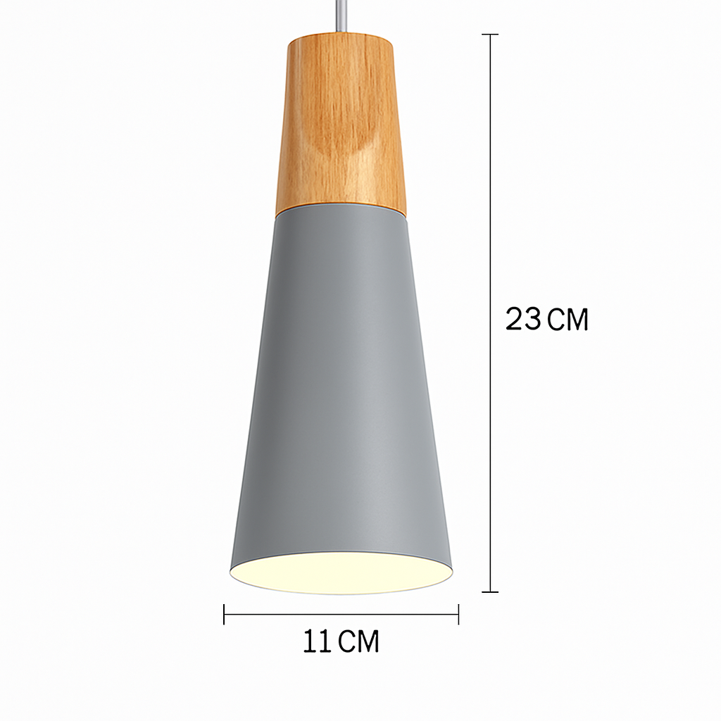 Downward-Diffusing Colored Metal & Light Wood Pendant Light (Cone & Dome)
