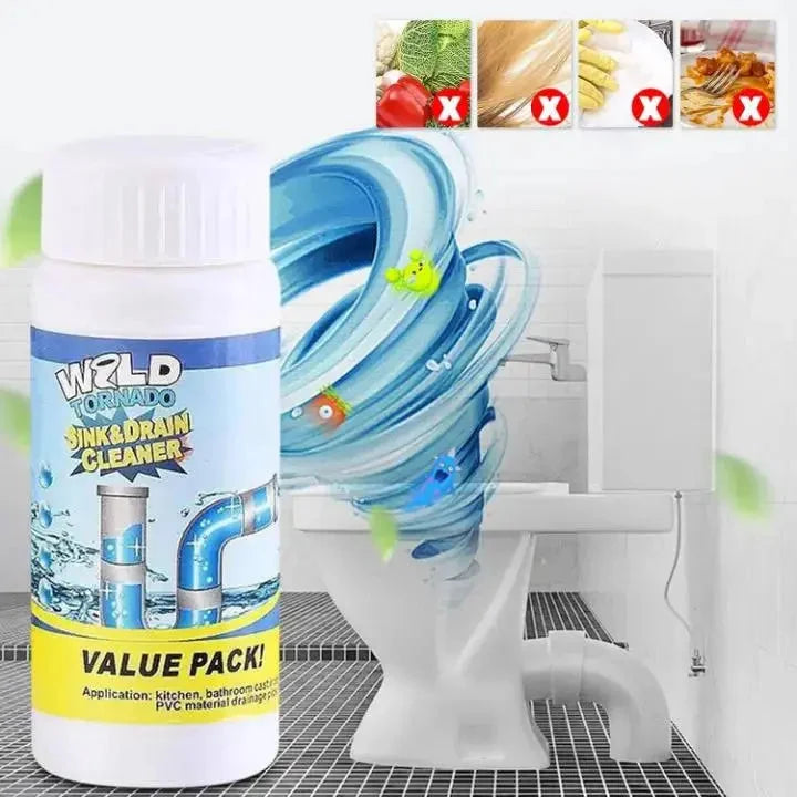 Drain Cleaner Powder Dissolves Hair & Grease PVC-Safe