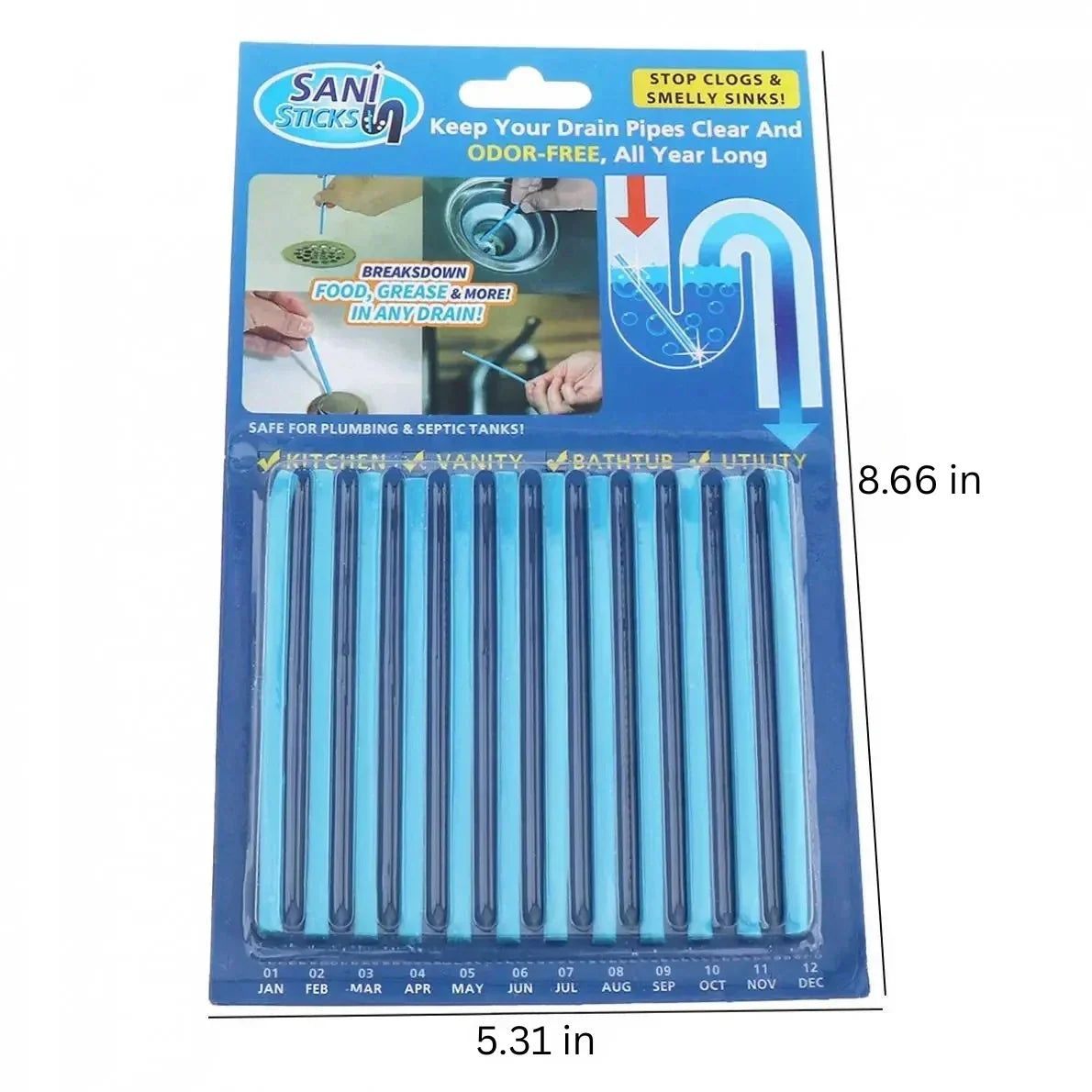 Drain Cleaning Sticks Enzymatic Odor Control Septic-Safe 12-Pack