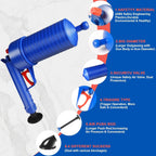 Drain Plunger Gun Compressed-Air 4 Interchangeable Cups Splash Guard