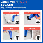 Drain Plunger Gun Compressed-Air 4 Interchangeable Cups Splash Guard