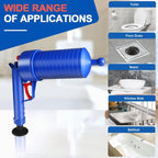 Drain Plunger Gun Compressed-Air 4 Interchangeable Cups Splash Guard