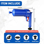 Drain Plunger Gun Compressed-Air 4 Interchangeable Cups Splash Guard