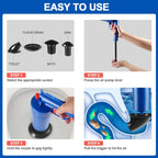 Drain Plunger Gun Compressed-Air 4 Interchangeable Cups Splash Guard