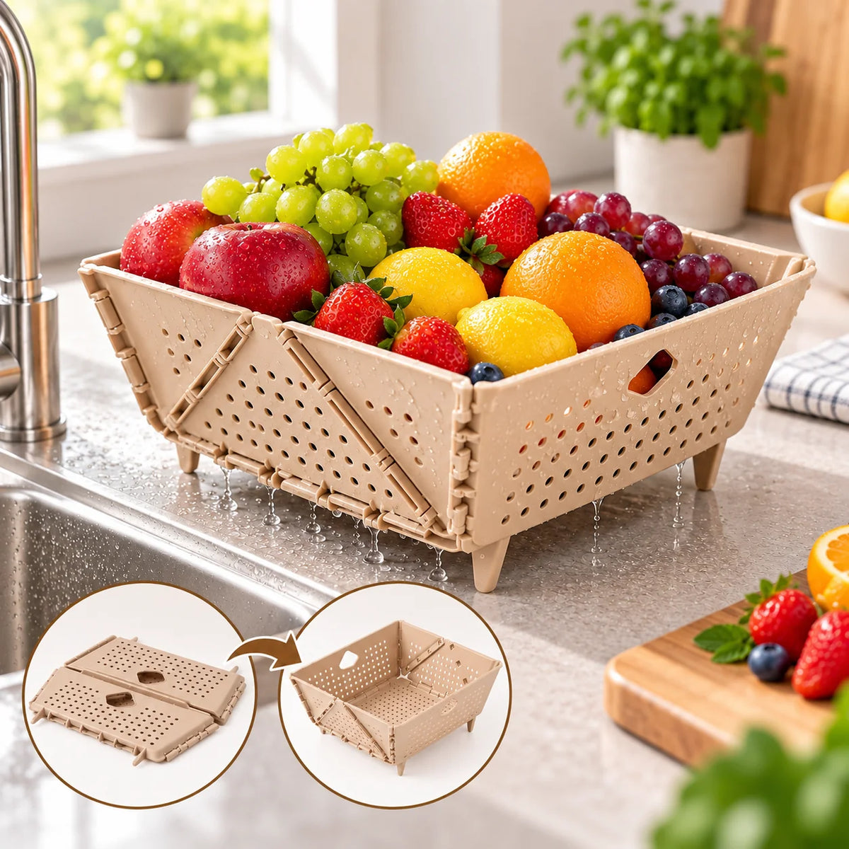 Draining Basket Collapsible Space-Saving Drainage Holes