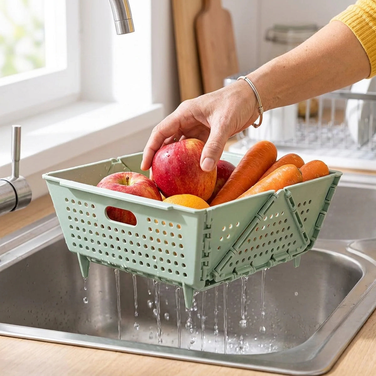 Draining Basket Collapsible Space-Saving Drainage Holes